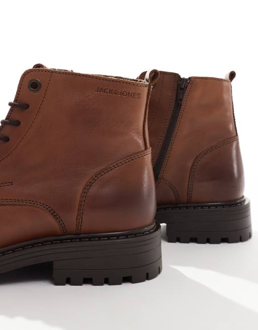 Jack & Jones - Chunky brune snørestøvler i læder, 4 af 4