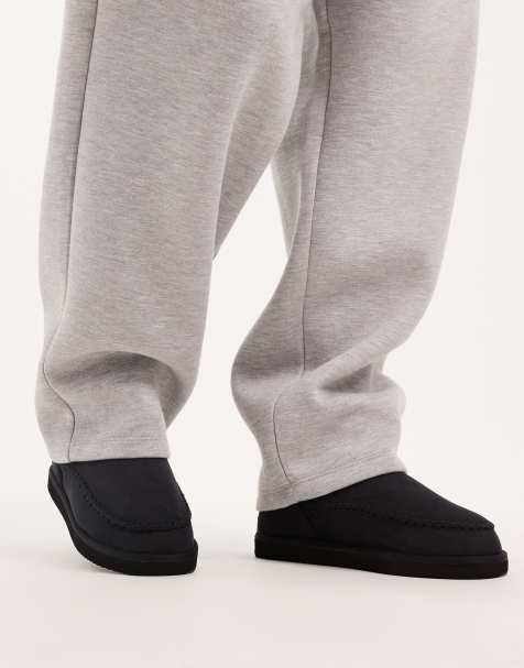 Jack & Jones chunky faux suede slipper boot in black - view 1