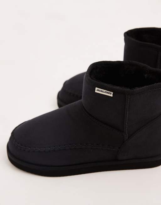 Jack & Jones chunky faux suede slipper boots in black