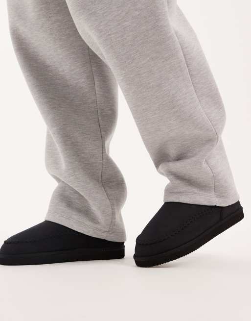 Jack & Jones chunky faux suede slipper boots in black