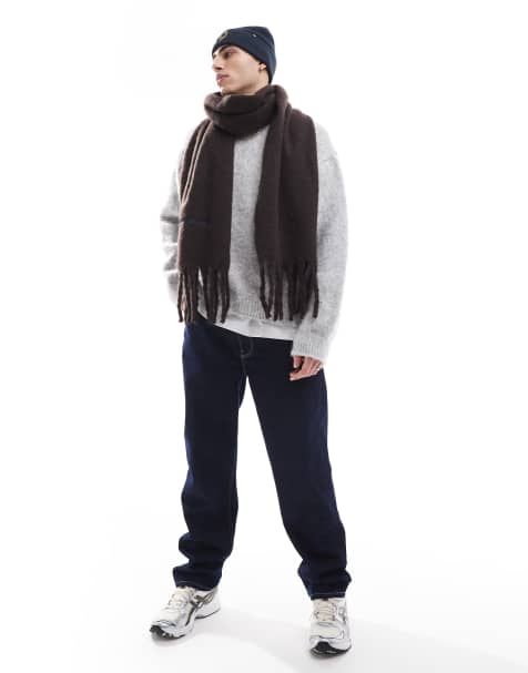 Jack & Jones chunky fluffy scarf in chocolate brown  - view 1