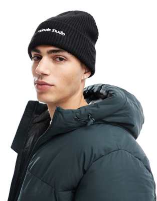 Jack & Jones Jack & Jones chunky knit beanie with originals logo in black