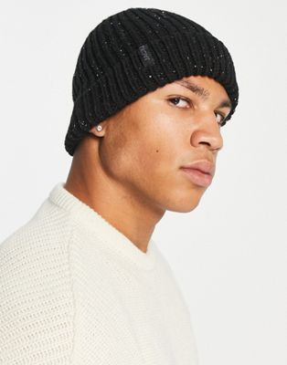 Jack & Jones chunky knitted beanie with neps in black