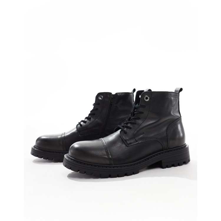Jack And Jones Clean Leather Lace Up Black Boots 9/42 Mens  Moto Classic 202961014-1-black main image 3