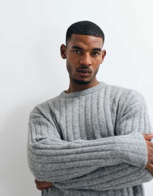 Jack & Jones chunky ribgebreide trui in lichtgrijs, 2 van 5