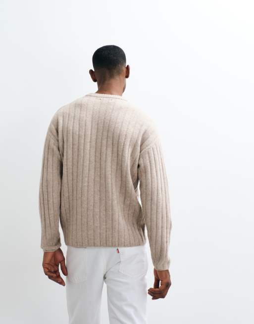 Jack & Jones chunky ribstrikket striktrøje i beige, 3 af 5