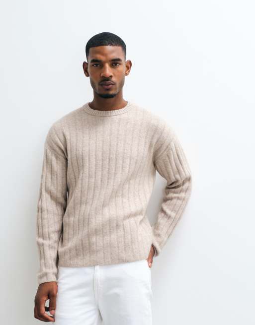 Jack & Jones chunky ribstrikket striktrøje i beige, 5 af 5