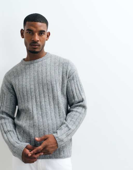 Jack & Jones chunky ribstrikket striktrøje i lysegrå, 5 af 5