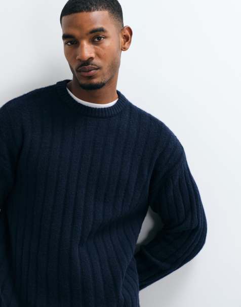 Jack & Jones chunky ribstrikket striktrøje i navy - view 1