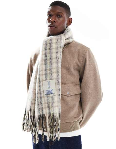 Jack & Jones chunky scarf in antique white check - view 1