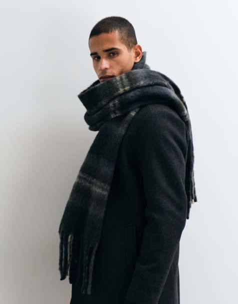 Jack & Jones chunky wool look scarf in blue plaid - view 1