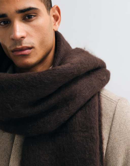 Jack & Jones chunky wool look scarf in chocolate brown, 2 of 3