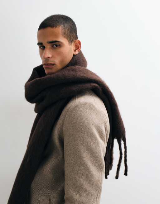 Jack & Jones chunky wool look scarf in chocolate brown, 3 of 3