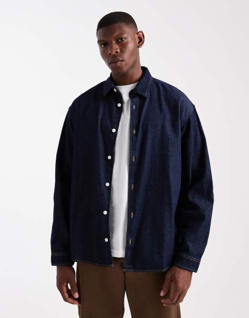 Jack & Jones – Ciemnoniebieska koszula jeansowa oversize
