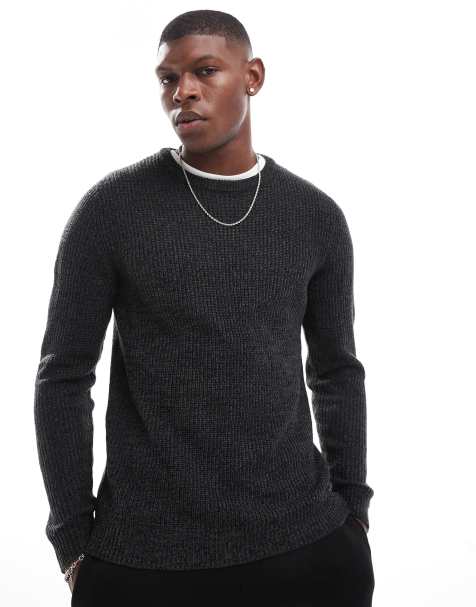 Jack & Jones oversized chunky jumper in dark grey mixed yarn 