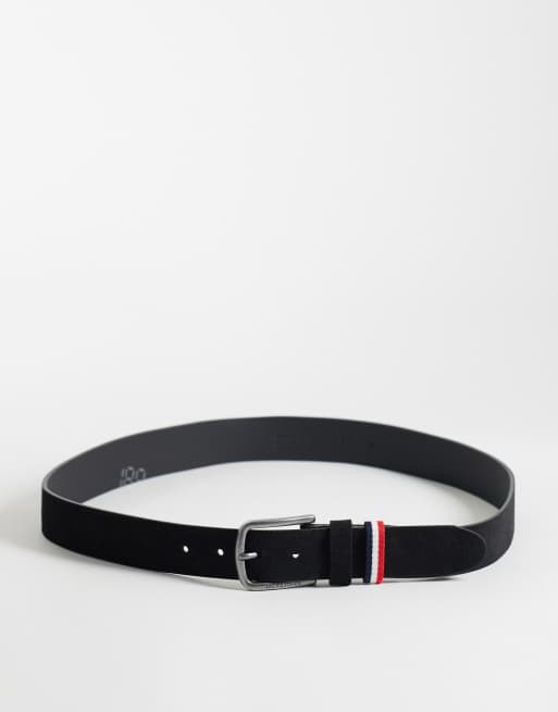 Jack & Jones cintura in camoscio nera con dettaglio a righe