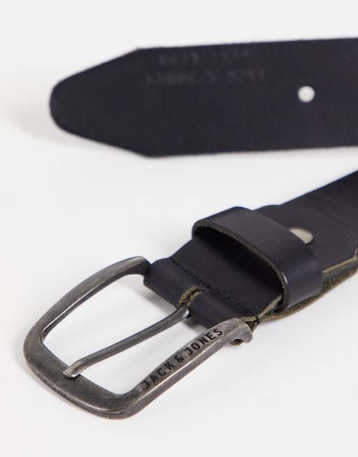 Jack & Jones - Cintura in pelle liscia nera con fibbia e logo, 4 di 4