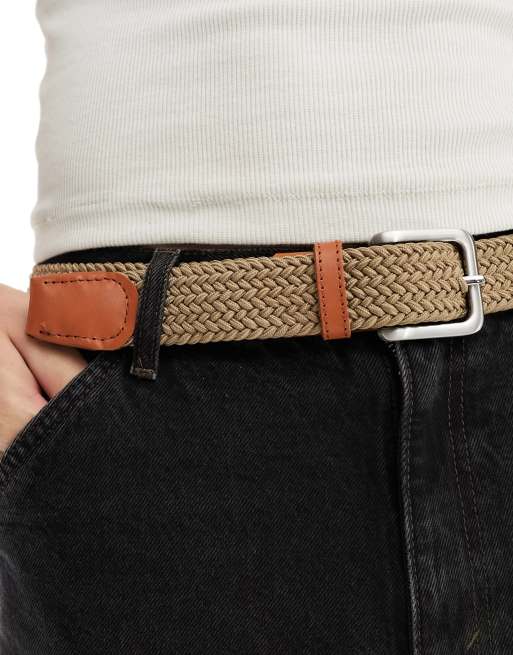 Jack & Jones - Cintura intessuta color cuoio con fibbia, 4 di 4