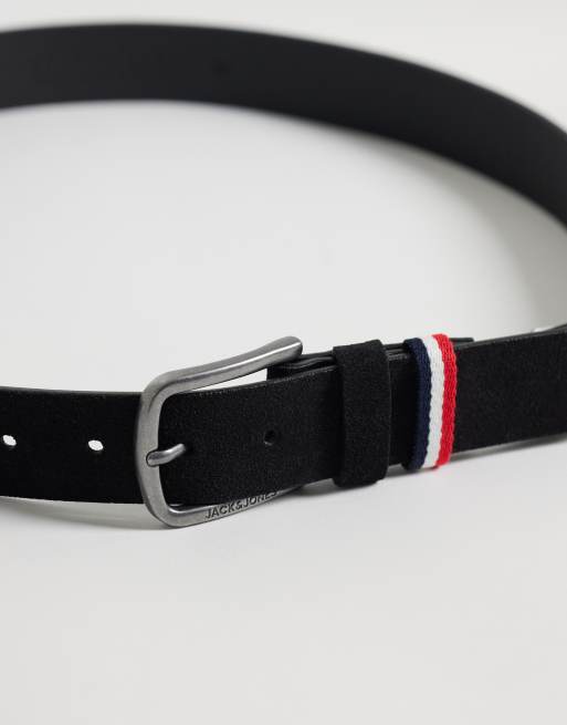 Jack & Jones - Cinturón de ante negro con detalle de raya, 2 de 3