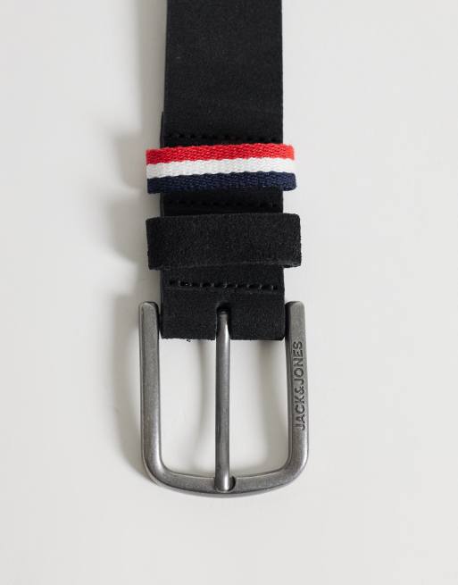 Jack & Jones - Cinturón de ante negro con detalle de raya, 3 de 3