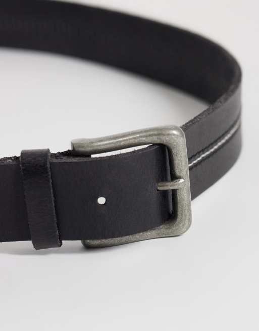 Jack & Jones - Cinturón negro con detalle de pespuntes de cuero, 2 de 3