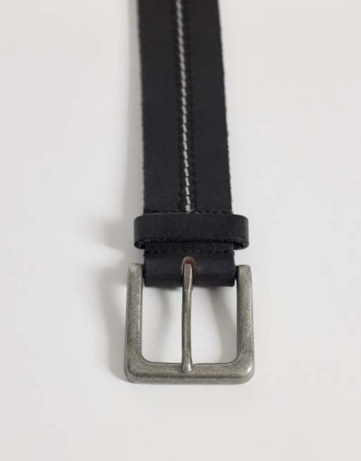 Jack & Jones - Cinturón negro con detalle de pespuntes de cuero, 3 de 3