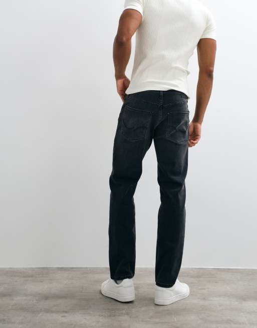 Jack & Jones Clark jeansy straight fit w czarnym spraniu, 3 z 5