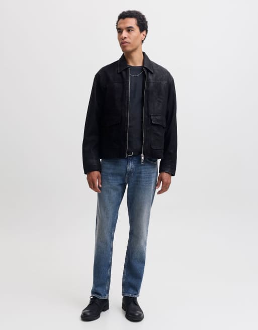 Jack & Jones Clark stentvättade jeans med medelhög midja och avsmalnande passform i blå denim, 3 av 7
