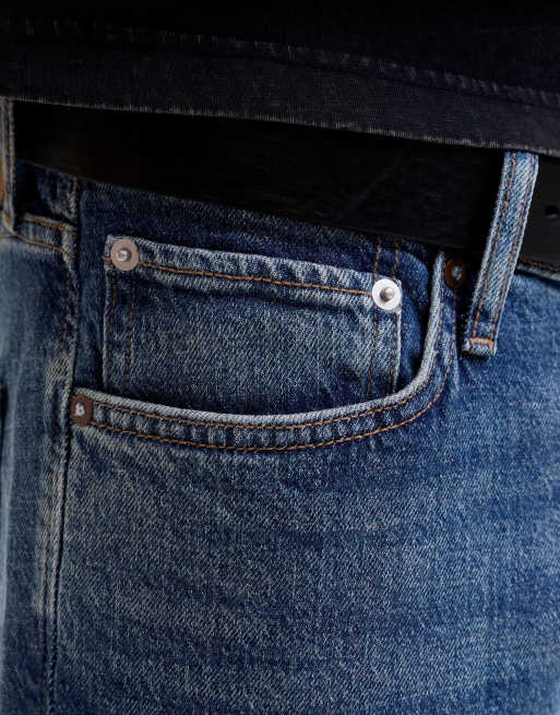 Jack & Jones Clark stentvättade jeans med medelhög midja och avsmalnande passform i blå denim, 4 av 7
