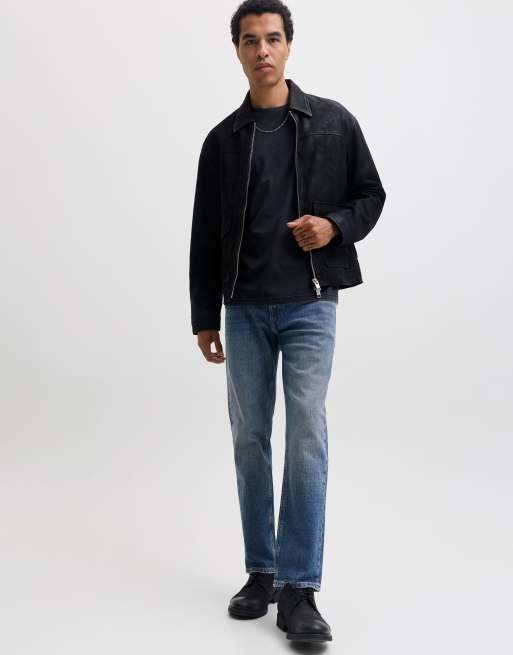 Jack & Jones Clark stonewashed Jeans mit mittlerer Leibhöhe und Tapered-Fit in blauem Denim, 6 von 7