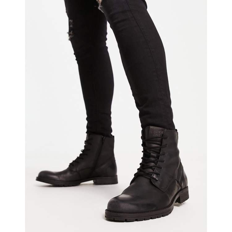 Jack & Jones clean leather lace up boot in black | ASOS display picture 2