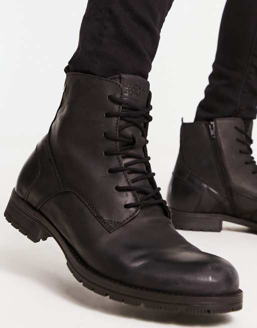 Jack & jones leather lace store up boots