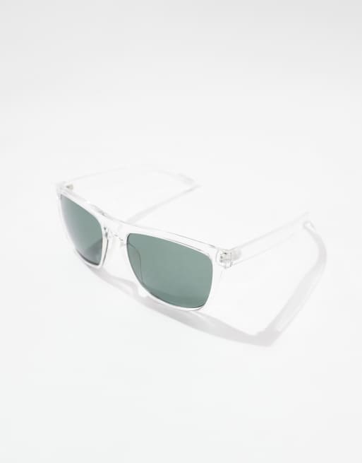 Jack Jones clear frame retro square sunglasses with tinted lens