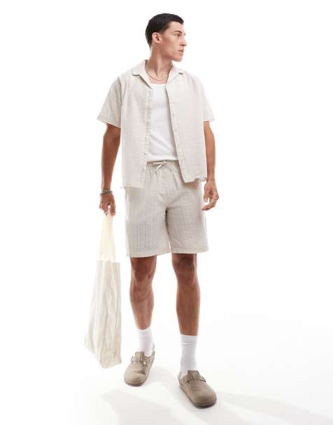 Jack & Jones co-ord crinkle short in beige - view 1