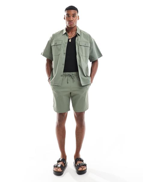 Jack & Jones co-ord nylon short in khaki - view 1