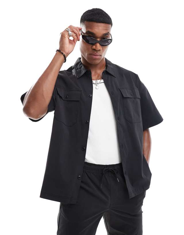 Jack & Jones - co-ord oversized nylon utility pocket shirt in black