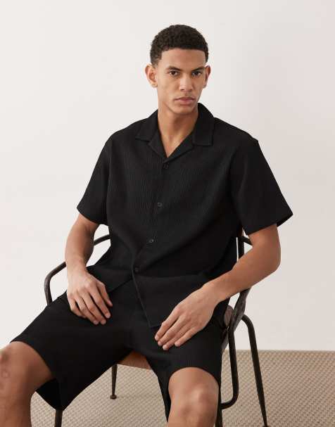 Jack & Jones co-ord plisse shirt in black - view 1