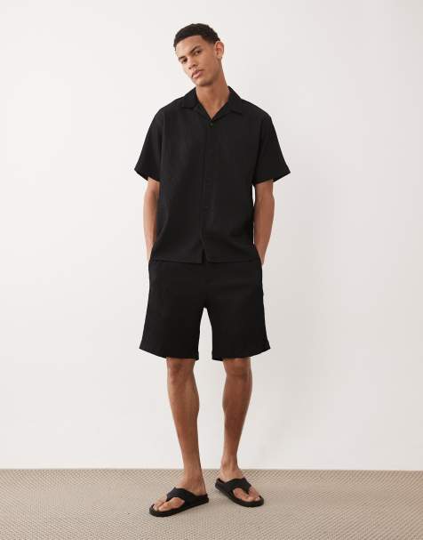 Jack & Jones co-ord plisse shorts in black - view 1