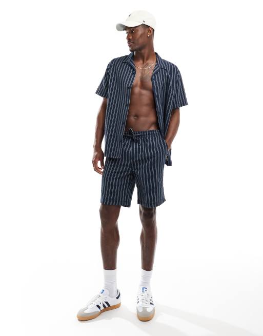 Jack & Jones co-ord seersucker short in navy stripe, 3 of 5