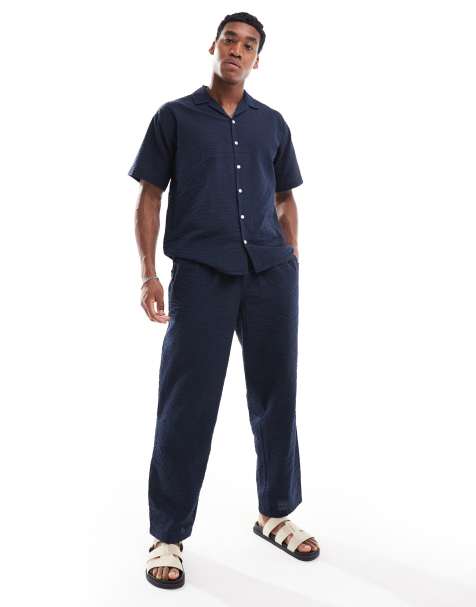 Jack & Jones co-ord seersucker trouser with in navy - view 1