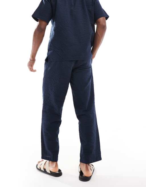 Jack & Jones co-ord seersucker trouser with in navy, 3 of 5
