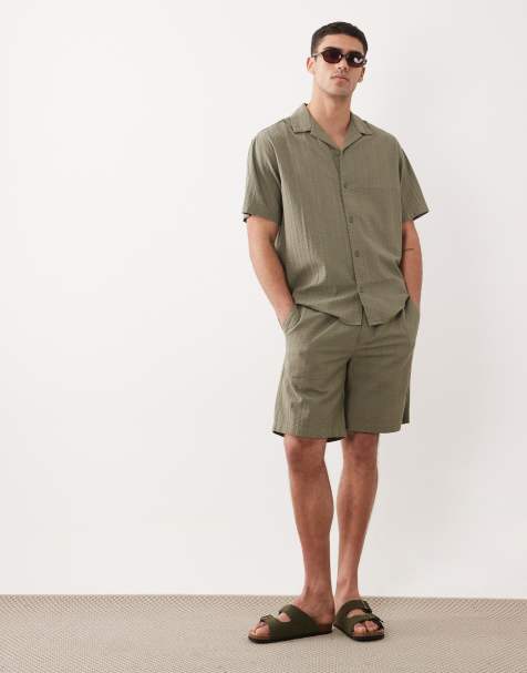Jack & Jones - Co-ord set met overhemd met textuur in kaki - view 1