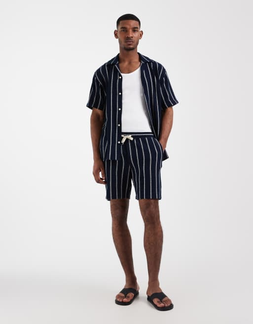 Jack & Jones co-ord stripe textured shorts in navy, 3 of 5
