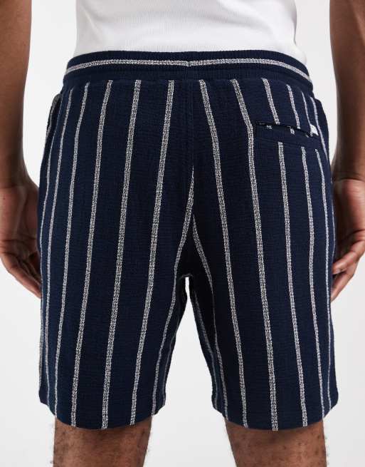 Jack & Jones co-ord stripe textured shorts in navy, 4 of 5