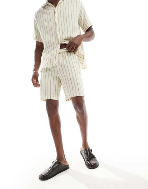 Jack & Jones co-ord texture short in white green stripe - view 1