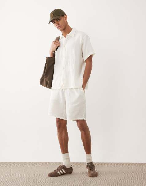 Jack & Jones co-ord textured shorts in cream - view 1