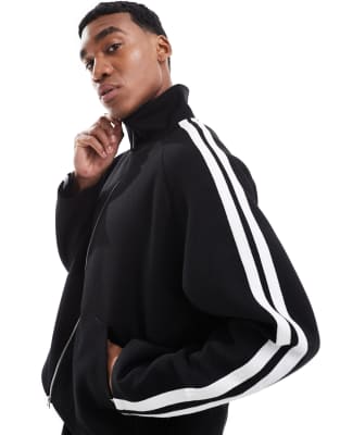 Jack & Jones Jack & Jones co-ord zip jacket with side stripe in black