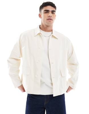 coach jacket with pockets in off white