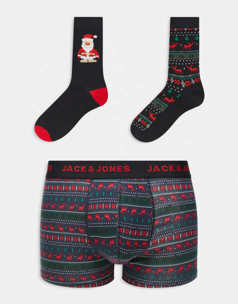 Jack & Jones - Coffret cadeau avec boxer et chaussettes à imprimé rennes - view 1