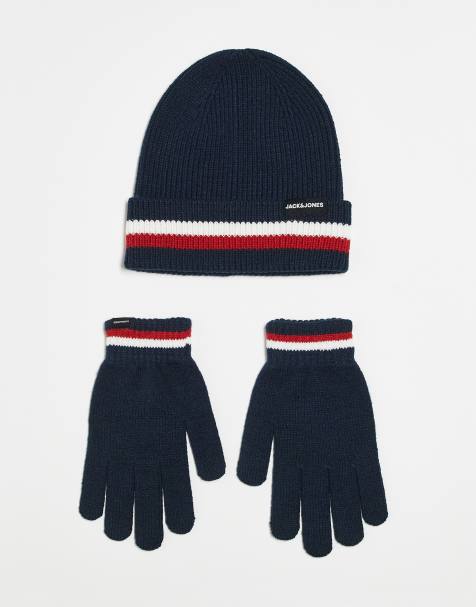Jack & Jones - Coffret cadeau bonnet et gants à rayures - Bleu marine - view 1